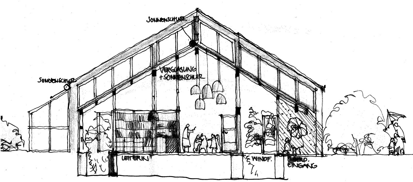 Holzskeletthaus Schnitt Eingangsbereich + Leitung