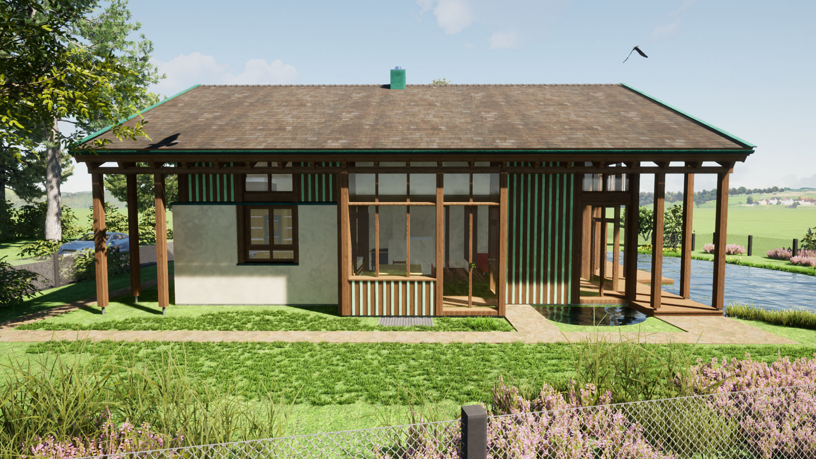 Westansicht mit herausgezogenem Essbereich