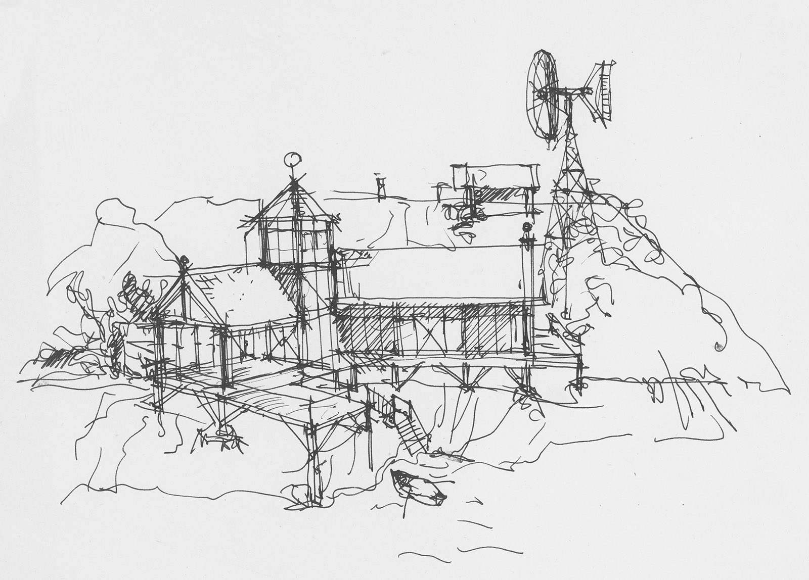 Holzskeletthaus erste Skizze - 15 Minuten - lediglich etwas Tinte aus dem Hirn fließen lassen