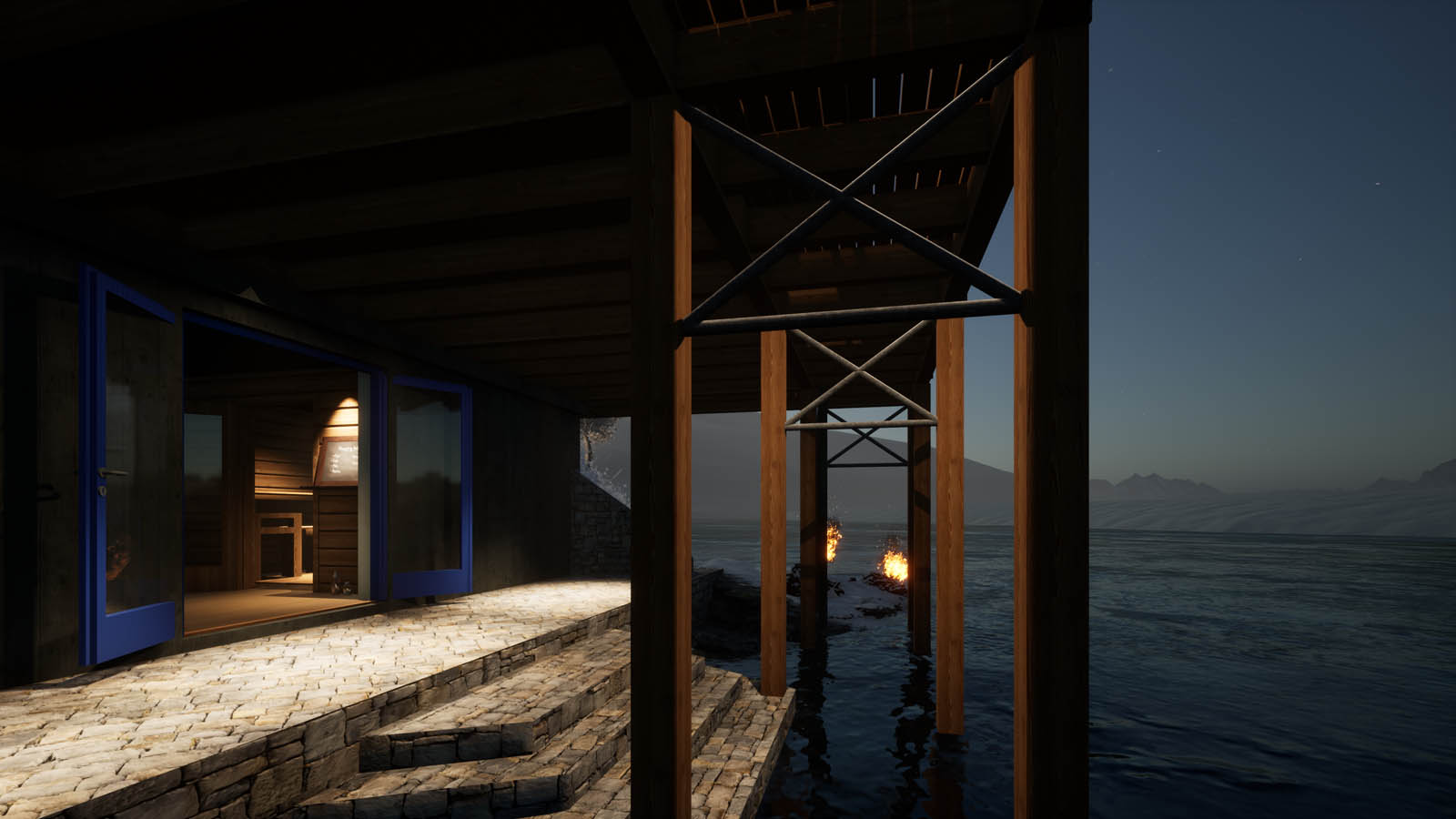 Steinterrasse vor der Sauna - hochwassersicher