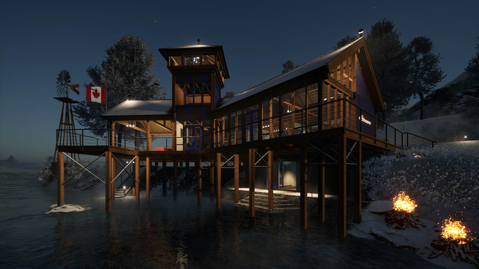 nachts mit Lagerfeuern