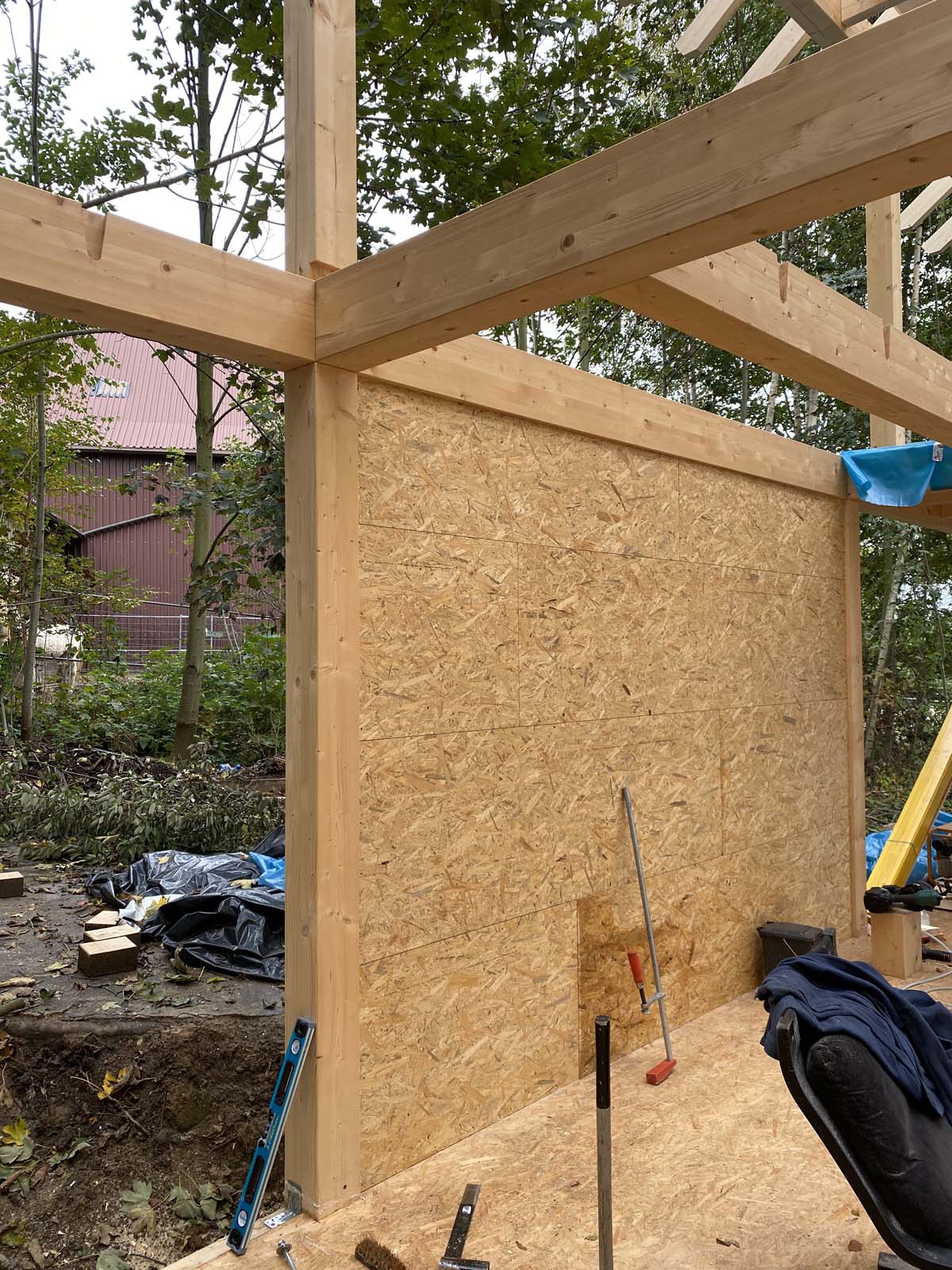 Holzskelettbau erste Wandschalungen Holzskelettbau erste Wandschalungen